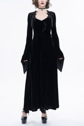 Black Embroidered Fringe Flared Sleeve Women's Gothic Dress